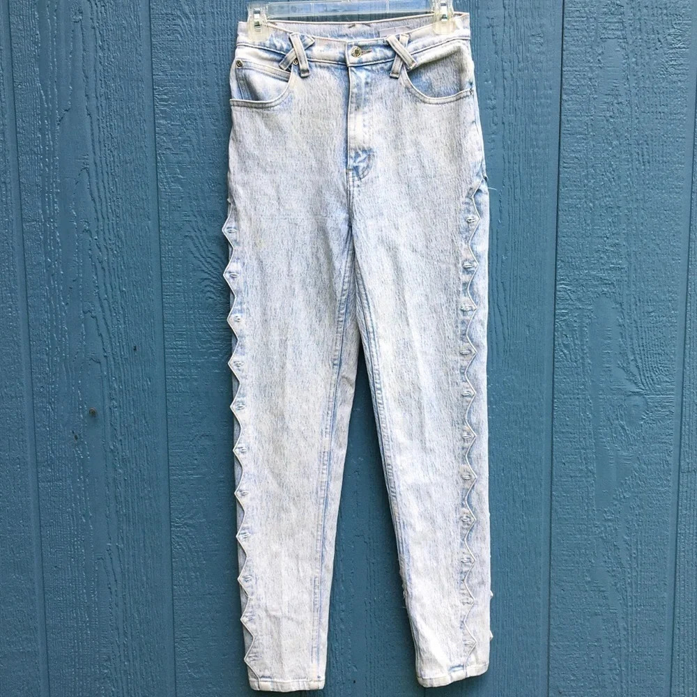 Vintage Acid Wash High Rise Mom Blue Jeans Denim 8 v6x